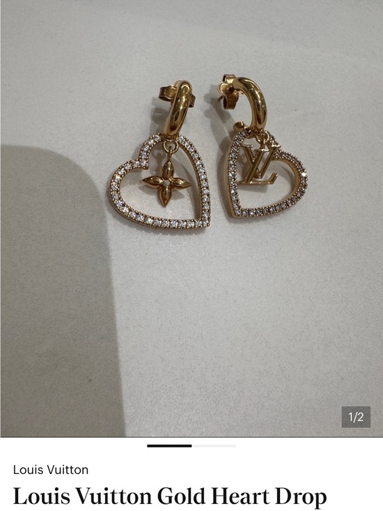 Louis Vuitton Jewelry - Louis Vuitton Gold Heart Drop Earrings with Pavé Accents